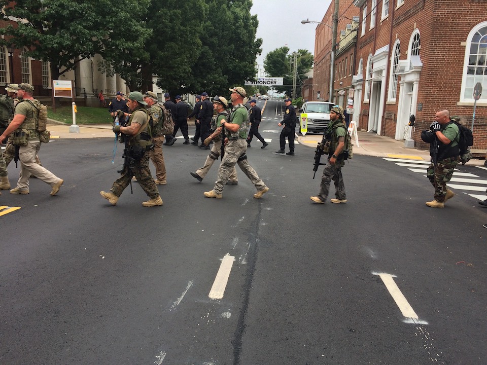A group of men walking in Charlottesville, Va., Aug. 12, 2017 (Photo provided by the Office of Virginia Governor Terry McAuliffe)