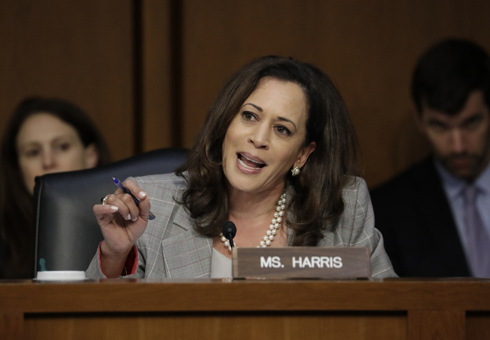 Sen. Kamala Harris, D-Calif., questions Attorney General Jeff Sessions in June 2017. (AP Photo/J. Scott Applewhite)