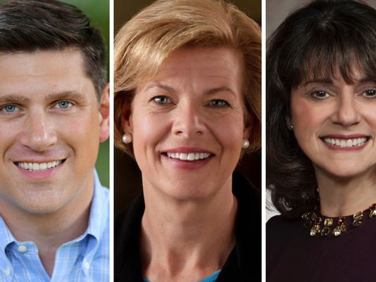 Wisconsin Republicans are hoping to deny Democratic U.S. Sen. Tammy Baldwin (center) a second term in the November 2018 elections. Vying for the GOP nomination to challenge Baldwin are political newcomer Kevin Nicholson and state Sen. Leah Vukmir.