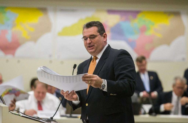 Redistricting chairman Rep. David Lewis explains proposed redistricting maps during a redisctricting committee meeting Wednesday, February 17, 2016 at the Legislative office Building in Raleigh. New districts were drawn without consideration of race.