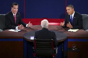 President Barack Obama and former Massachusetts Gov. Mitt Romney square off during their third presidential debate, which took place in Boca Raton, Fla.