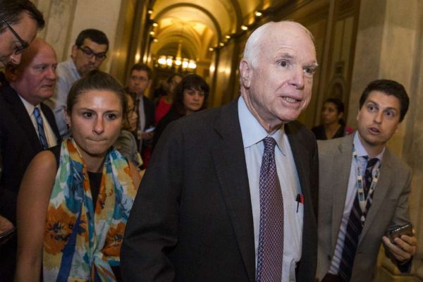 Sen John McCain, R-Ariz., leaves the Senate chamber after a vote on a stripped-down version of Obamacare reform on July 28, 2017. (Zach Gibson/Getty Images)