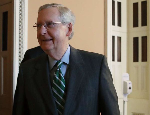 Senate Majority Leader Mitch McConnell, R-Ky., leaves a closed meeting with Senate Republicans on June 22, 2017. (Mark Wilson/Getty Images)