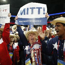 Texas delegates cheer as Mitt Romney is nominated as the GOP candidate for president at the Republican National Convention in Tampa, Fla. Tuesday.