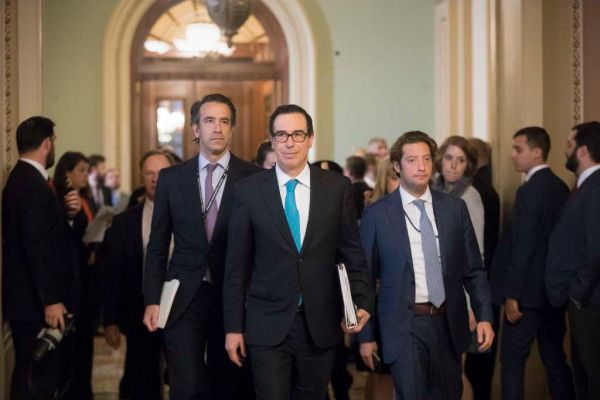Treasury Secretary Steven Mnuchin arrives at the Capitol for a closed-door meeting with Senate Majority Leader Mitch McConnell, R-Ky., as they struggle to get a tax code overhaul on Sept. 12, 2017. (AP/J. Scott Applewhite)