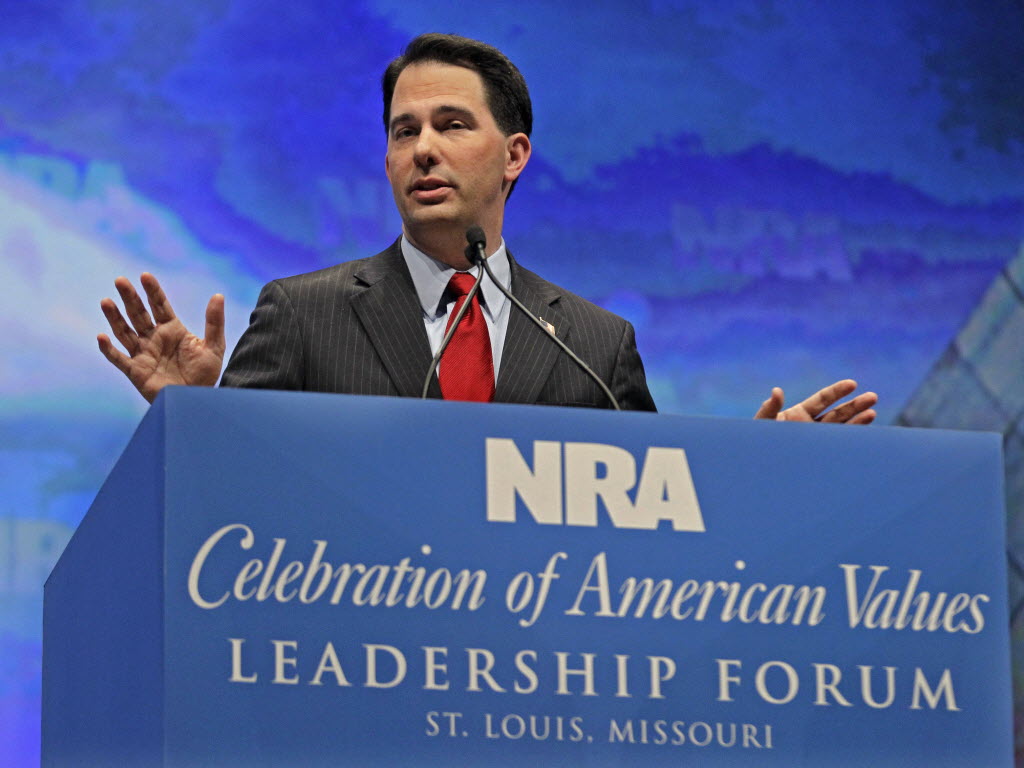 Gov. Scott Walker speaks at the National Rifle Association convention. (Michael Conroy/AP)