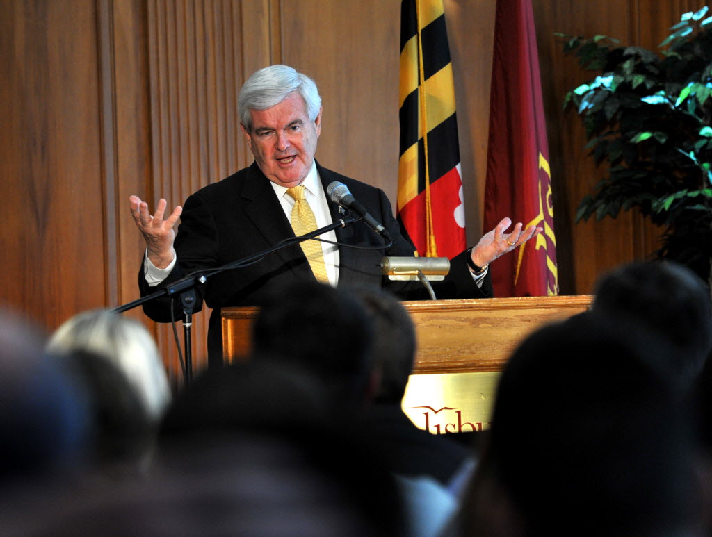 In this Associated Press photo, GOP presidential candidate Newt Gingrich campaigns in Maryland. The Wisconsin primary is Tuesday.