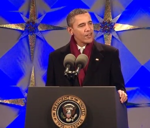 "Merry Christmas! Merry Christmas!" President Obama said at the lighting of the National Christmas Tree. Was he breaking the law?