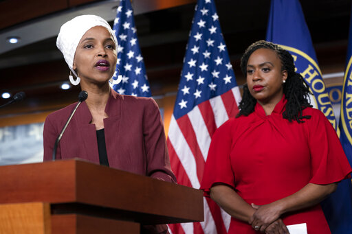 Rep. Ilhan Omar, D-Minn., speaks during a news conference at the Capitol on July 15, 2019. (AP/Applewhite)
