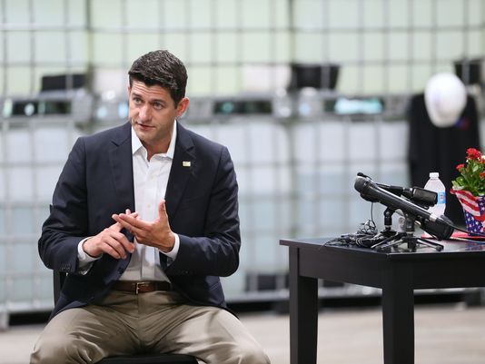 U.S. House Speaker Paul Ryan visited a company in his district, in Oak Creek, Wis., in July 2017. (Michael Sears/Milwaukee Journal Sentinel)