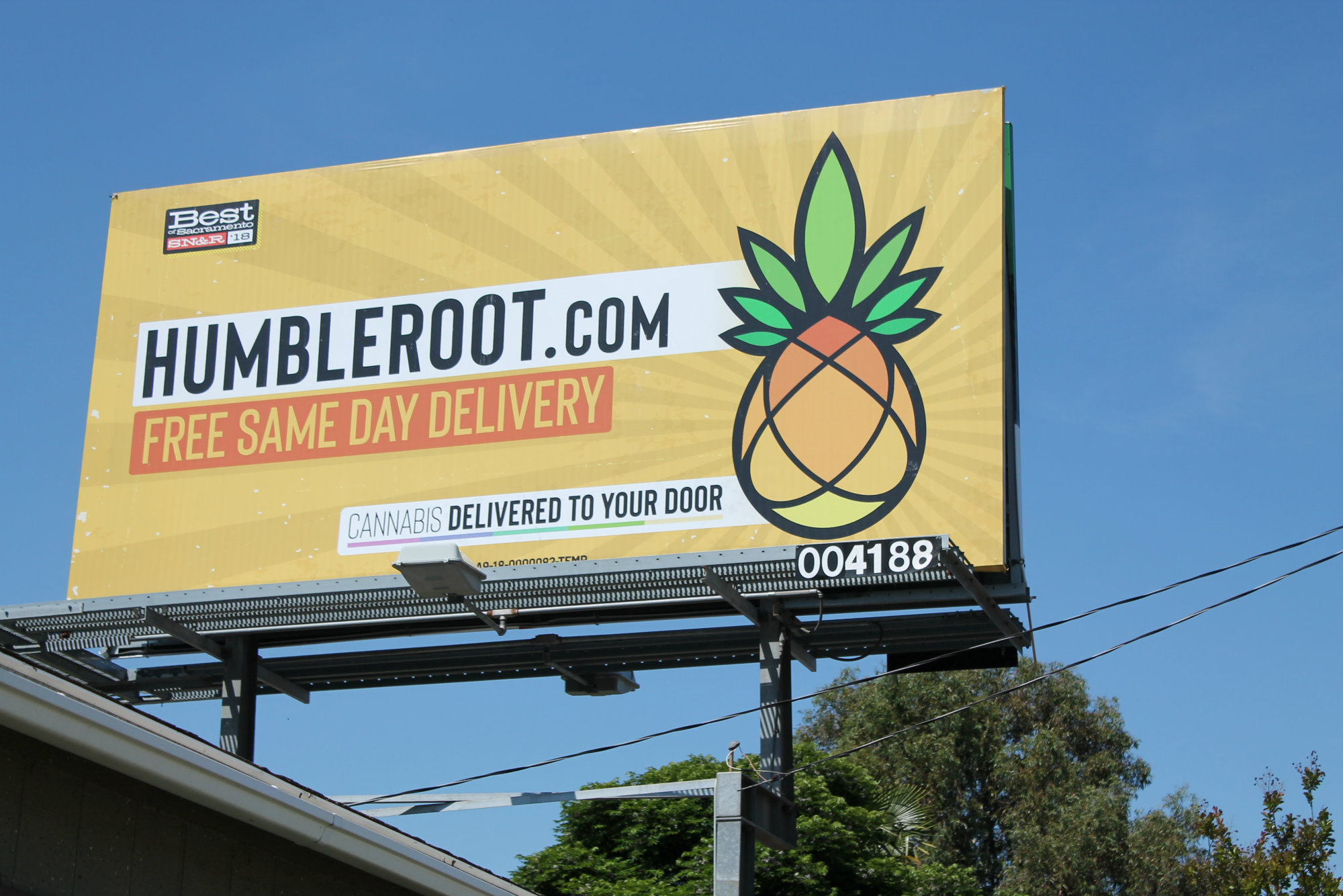 Colorful billboards advertising recreational pot, including this one in Sacramento, are popping up across California. Photo by Sami Soto / Capital Public Radio