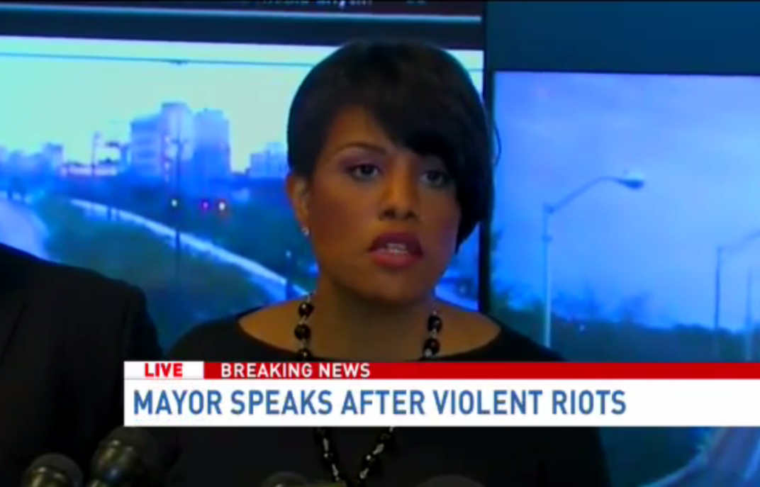 Baltimore Mayor Stephanie Rawlings-Blake reacts to charges that she allowed rioters to loot and burn.