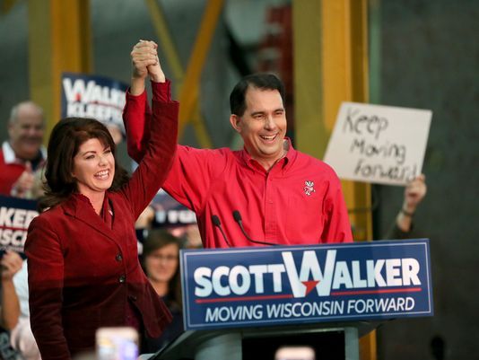 Wisconsin Lt. Gov. Rebecca Kleefisch and Gov. Scott Walker announced their re-election bids on Nov. 5, 2017. (Michael Sears/Milwaukee Journal Sentinel)