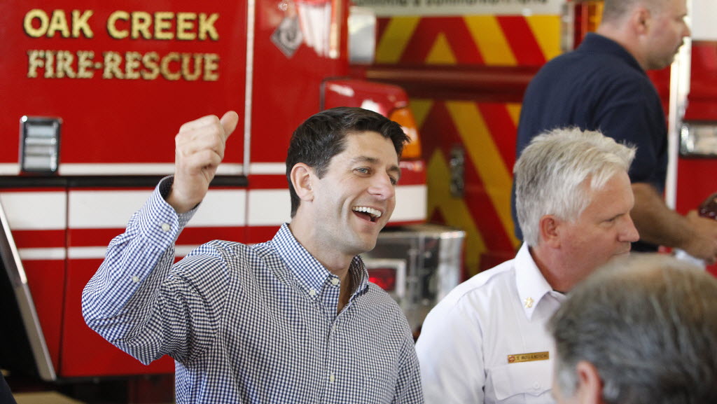 Republican vice presidential nominee Paul Ryan campaigns in Oak Creek, Wis.
