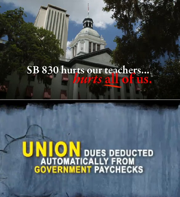 A bill that would put restrictions on how unions collect their dues has led to dueling ads.