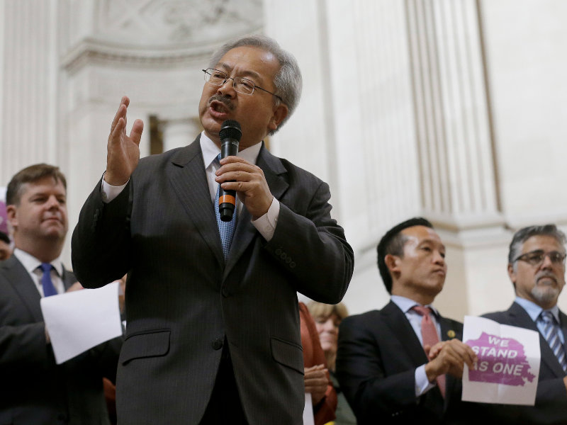 San Francisco Mayor Ed Lee speaks during a meeting at City Hall in San Francisco by city leaders and community activists to reaffirm the city's commitment to being a sanctuary city. Nov. 14, 2016. AP Photo/Jeff Chiu