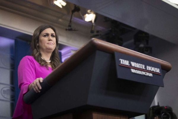 White House Press Secretary Sarah Huckabee Sanders fields questions from reporters during the daily briefing on Oct. 30, 2017. (Tom Brenner/New York Times)