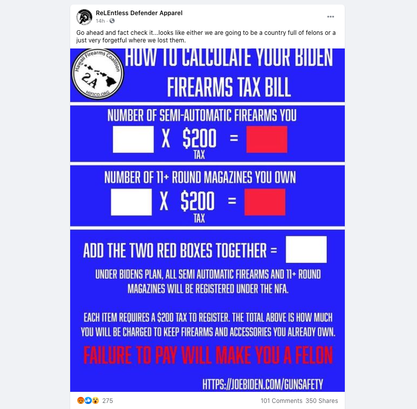 PolitiFact | Does Joe Biden's plan tax semi-automatic firearms?