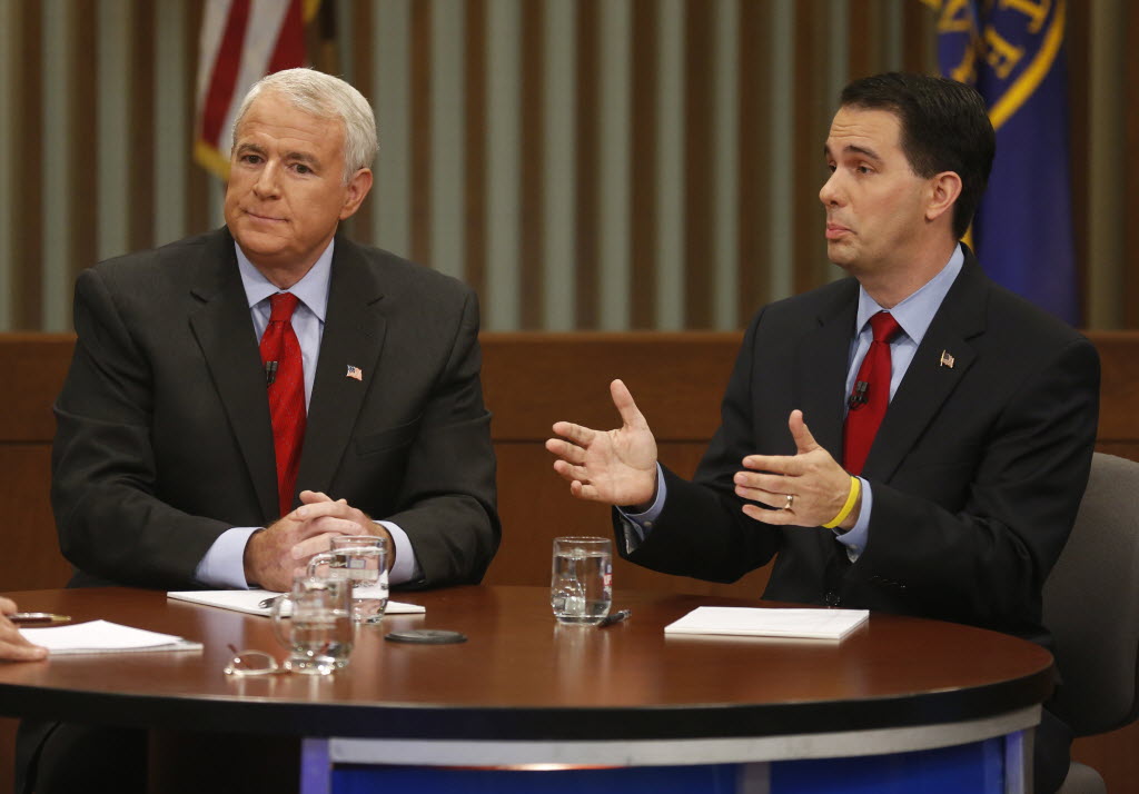Democrat Tom Barrett is challenging Republican Gov. Scott Walker in the June 5, 2012 recall election. This photo is from their second and final debate.