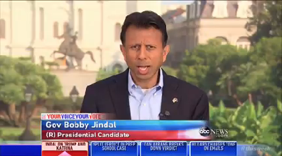 Republican 2016 presidential candidate Bobby Jindal on ABC's "This Week" Aug. 30, 2015. (Screengrab)