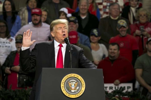 President Donald Trump at a rally in Pensacola, Fla., on Dec. 8, 2017. (Bloomberg/Nicole Craine)