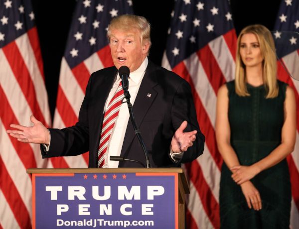 Republican presidential nominee Donald Trump proposes new federal child-care subsidies during a campaign stop in Aston, Pa., on Sept. 13, 2016. (Steven M. Falk/Philadelphia Inquirer/TNS)