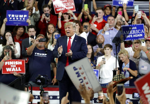 President Donald Trump greets supporters at a rally in Johnson City, Tenn. (AP)