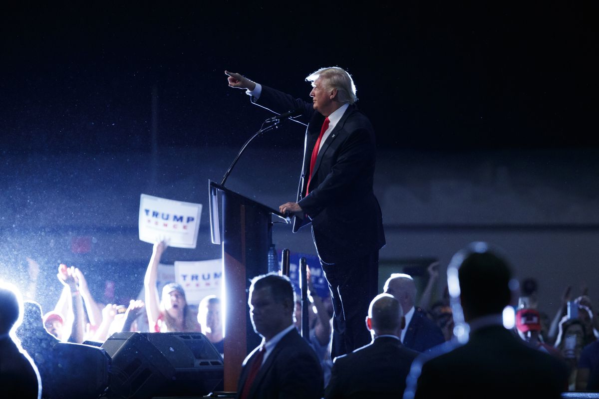 Republican presidential candidate Donald Trump speaks during a campaign town hall at Ocean Center in Daytona Beach, Fla. (AP)