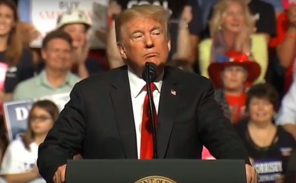 President Donald Trump holds a rally in Wheeling, W.Va., on Sept. 29, 2018.