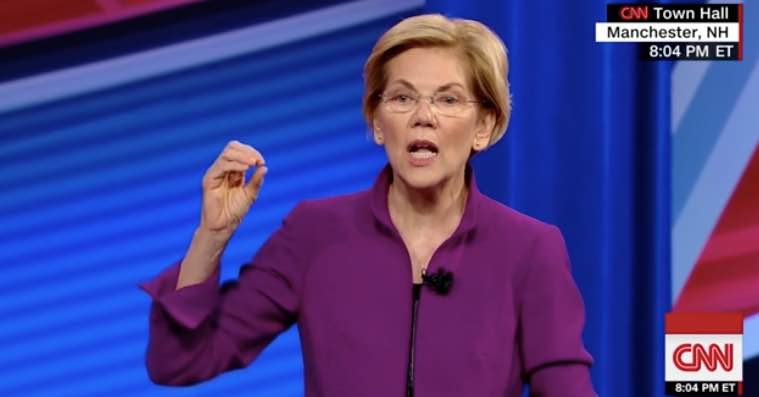 Sen. Elizabeth Warren described the revenues from her wealth tax on the top 0.1% of Americans at a CNN town hall. (Screenshot)