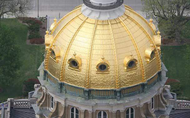 Aerial looking west over the Iowa Capitol. (Des Moines Register file)