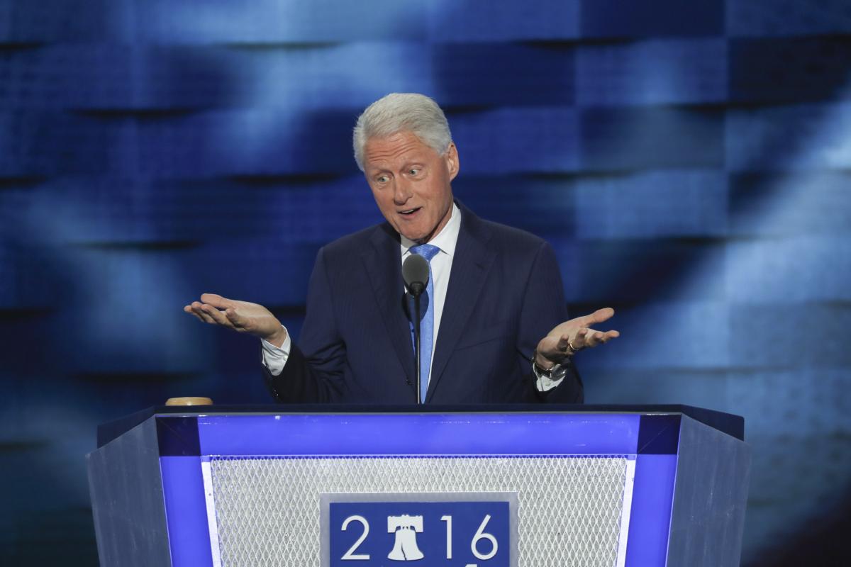 Bill Clinton gives the headlining address at the Democratic National Convention's second night in Philadelphia on July 26, 2016. (New York Times)