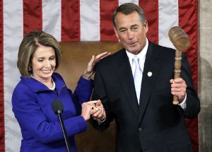 Rep. Nancy Pelosi turns over the gavel to the new House Speaker, Rep. John Boehner.