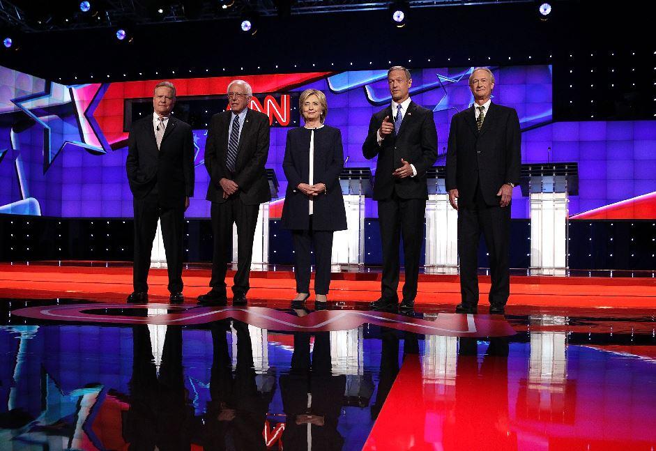 The Democratic presidential candidates prepare to answer questions at the first Democratic debate hosted by CNN in Las Vegas on Oct. 13, 2015. (AP)