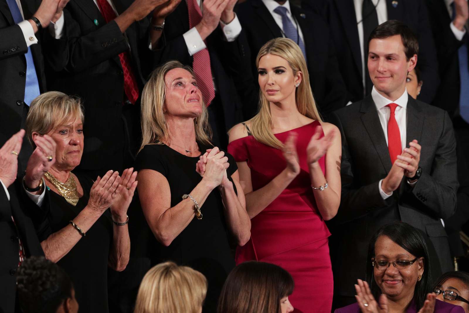 Widow of fallen Navy Seal William Owens, Carryn Owens, Ivanka Trump and White House senior adviser Jared Kushner attend a joint session of Congress with President Donald Trump on Feb. 28, 2017. (Photo by Alex Wong/Getty Images)