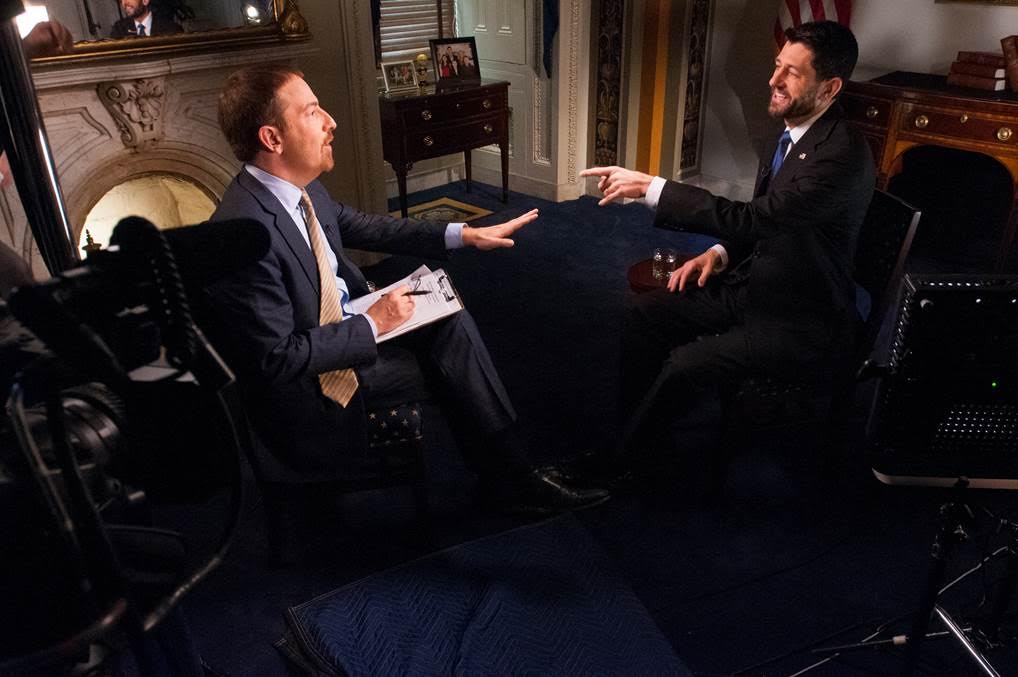 NBC's Chuck Todd interviews House Speaker Paul Ryan, R-Wisc., about the recent budget deal and Obamacare for an interview that aired Dec. 20, 2015. (NBC handout)