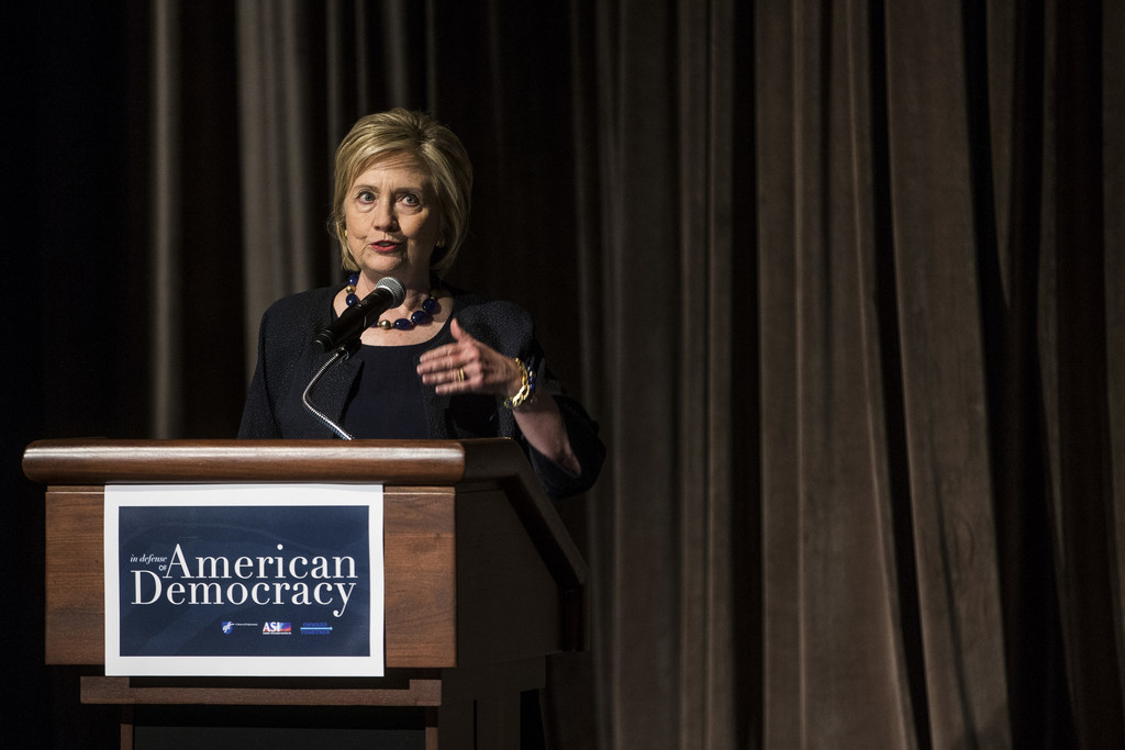 Former Secretary of State Hillary Clinton delivers a keynote speech during the American Federation of Teachers Shanker Institute Defense of Democracy Forum at George Washington University on September 17, 2019 in Washington, DC. (Getty Images)