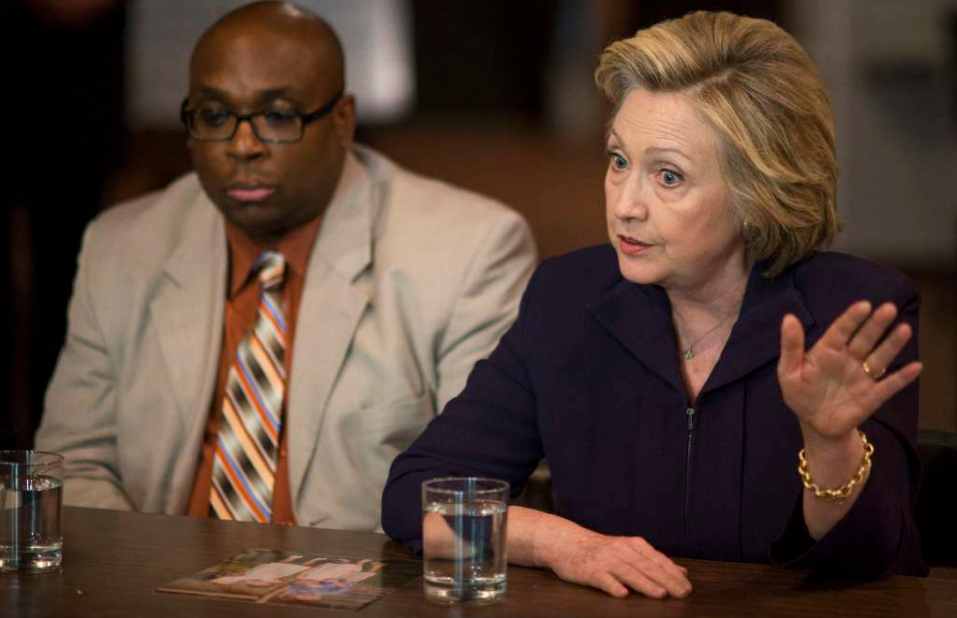 Hillary Clinton, the Democratic presidential hopeful, speaks during a round table discussion with locals at the Williamson Health and Wellness Center in Williamson, W.V., May 2, 2016. (Ty Wright/The New York Times)