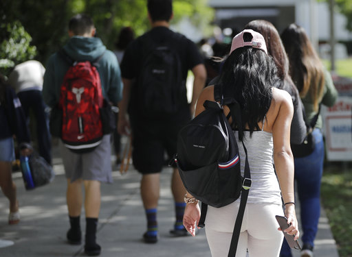 Students walk on the campus of Miami Dade College, in Miami, on Oct. 23, 2018. (AP/Sladky)