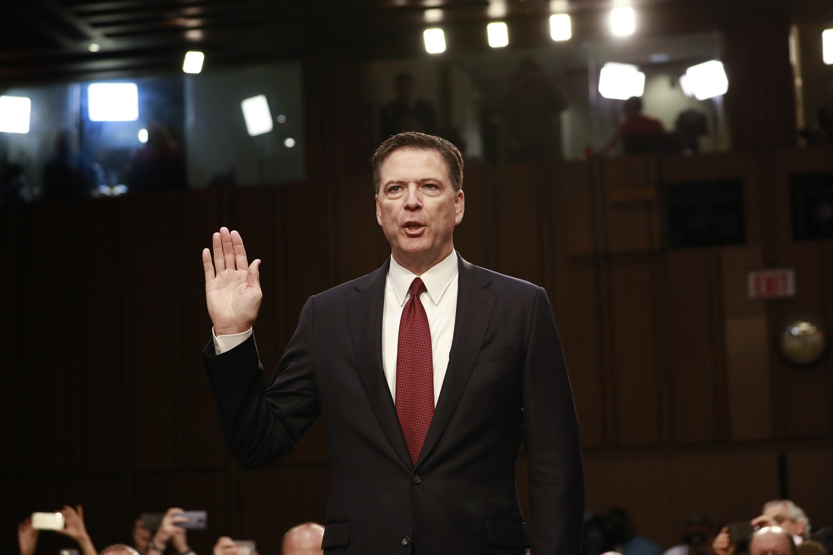 Former FBI Director James Comey is sworn in before the Senate Intelligence Committee on Capitol Hill, in Washington, June 8, 2017. (Doug Mills/The New York Times)
