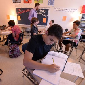 A student completes a Common Core math lesson in an analytical geometry class at Marietta High School on Aug. 20, 2013. Georgia adopted the Common Core standards in 2010. (AJC photo/Johnny Crawford)