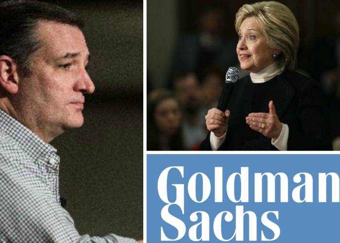 Ted Cruz and Hillary Clinton have Goldman Sachs in common -- or so critics say (Associated Press photos).