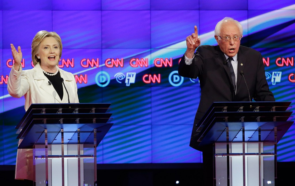 Democratic candidates Bernie Sanders and Hillary Clinton debated in Brooklyn, N.Y., April 14. (Associated Press)