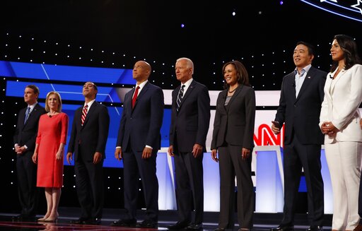 Democratic presidential candidates are introduced before the second of two primary debates hosted by CNN on July 31, 2019, in Detroit. (AP/Osorio)