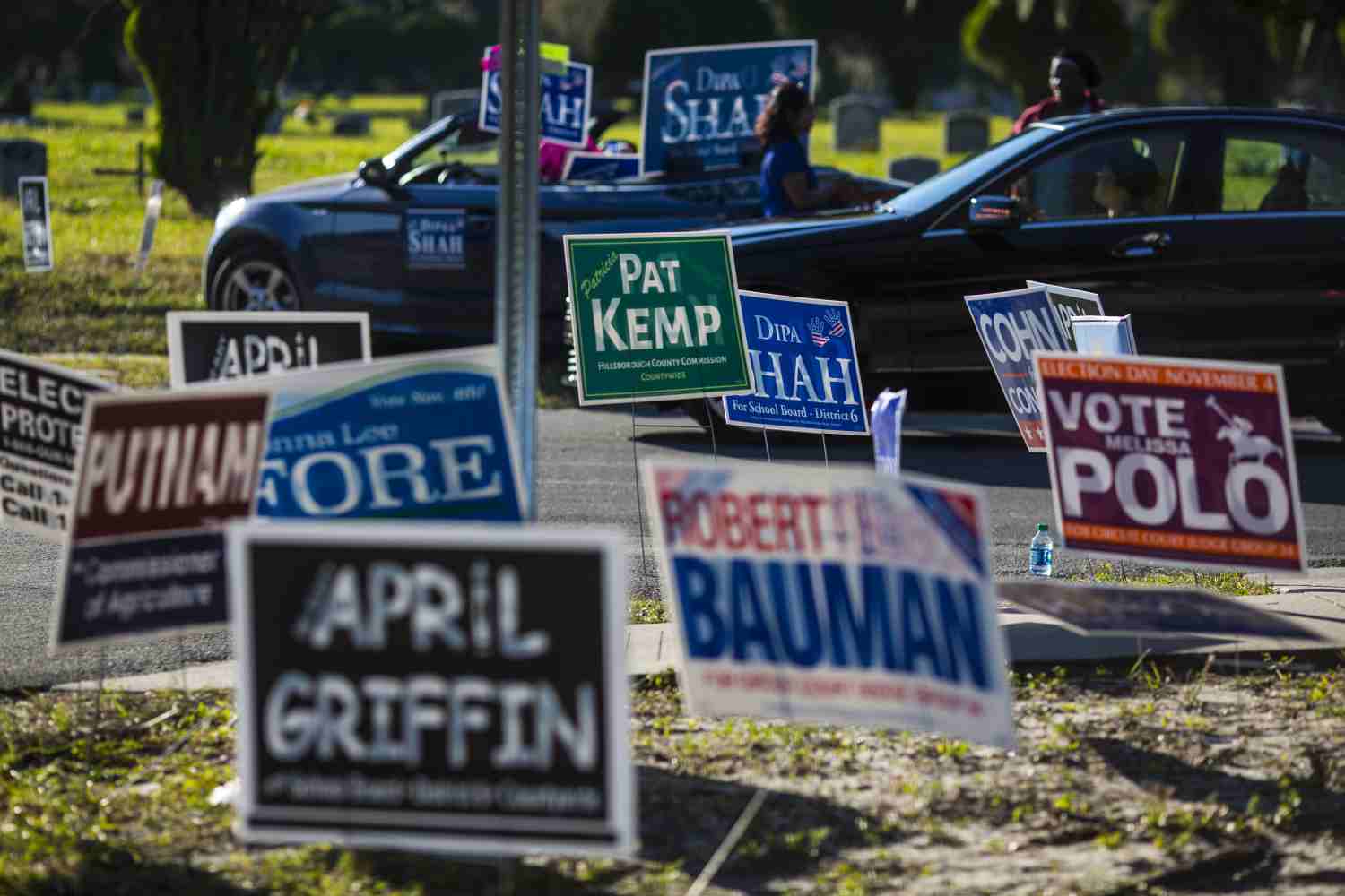 Signs outside a polling place in Tampa, Fla. (Tampa Bay Times photo)