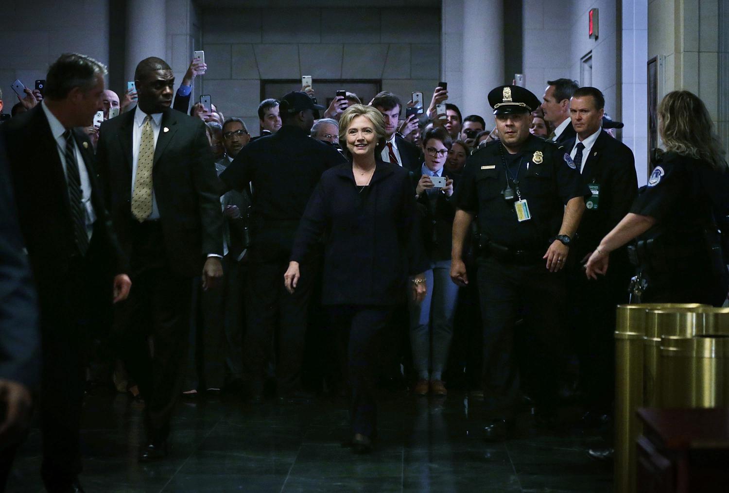Democratic presidential candidate and former Secretary of State Hillary Clinton (C) arrives prior to testifying before the House Select Committee on Benghazi October 22, 2015 on Capitol Hill in Washington. (Alex Wong/Getty)