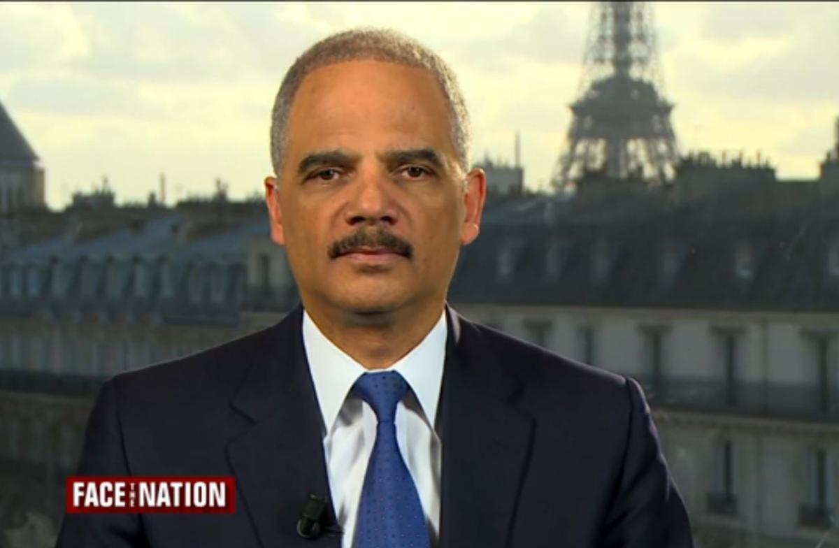 Attorney General Eric Holder gave cautious answers as TV hosts asked him about the attacks in Paris and an investigation into former CIA director David Petraeus. Screenshot.