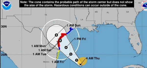 Here's how the federal government was forecasting Hurricane Harvey's path as of the morning of Aug. 24, 2017 (screen shot of Austin American-Statesman website, www.statesman.com).
