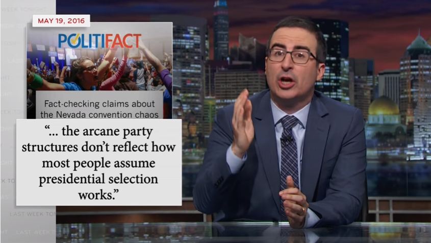 John Oliver talks about the Nevada convention on his HBO show 'Last Week Tonight.'