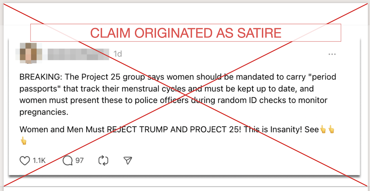 Fact Check: No, Project 2025 didn’t call for ‘period passports’ for women; claim originated as satire